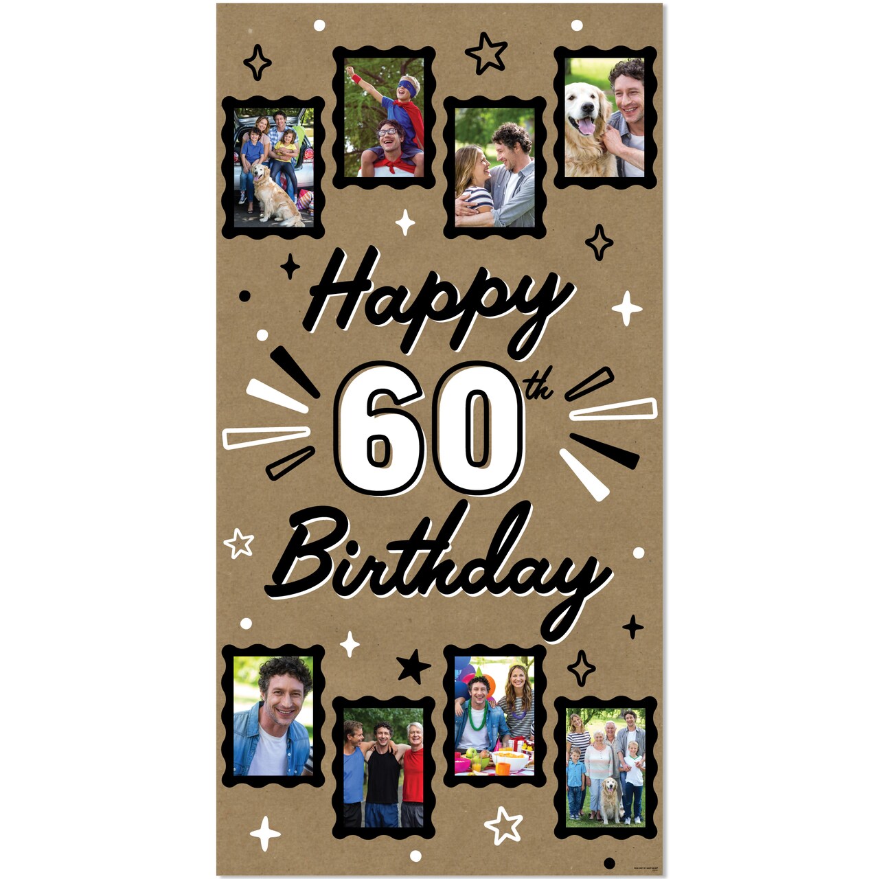 Big Dot of Happiness 60th Birthday Kraft Photo Banner, Happy 60th Birthday Brown Paper Photo Display for 4x6 Pictures, Milestone Decor – 1 Ct